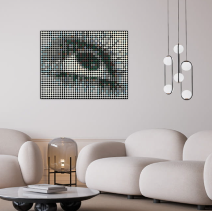 Expressive Eye dot painting by Dimitri Likissas on interior wall