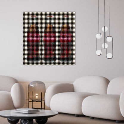 Three Coca Cola bottles painting by Dimitri Likissas on interior wall