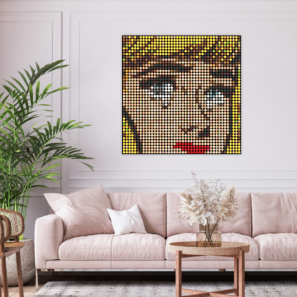 crying lady dot painting by Dimitri Likissas on interior wall